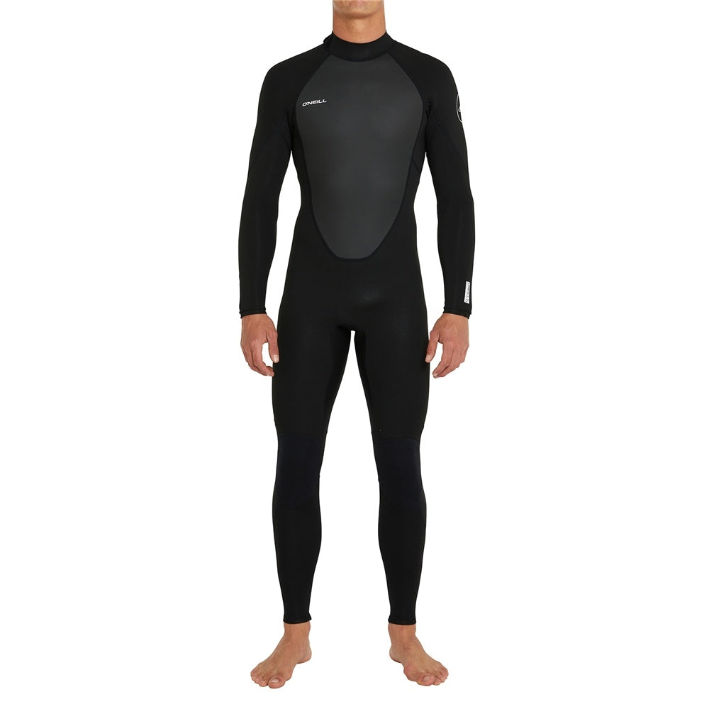 O'Neill Reactor II 3/2mm Back Zip Flatlocked Wetsuit in black from front