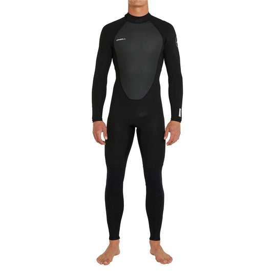 O'Neill Reactor II 3/2mm Back Zip Flatlocked Wetsuit in black from front