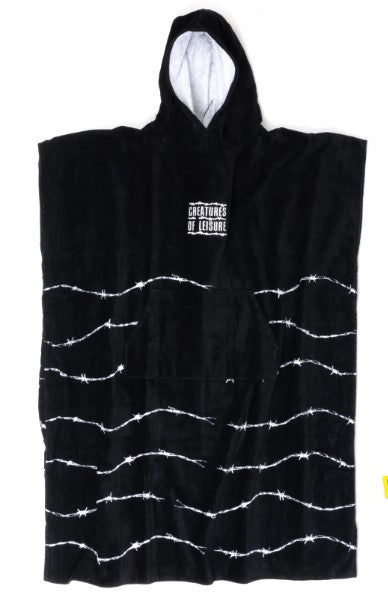 Creatures of Leisure Barbwire Poncho Hooded Towel adults in black and white