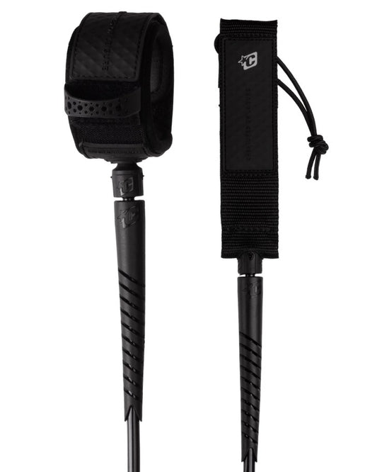 Creatures of Leisure 8' Reef Surfboard Leash in black with silver logos