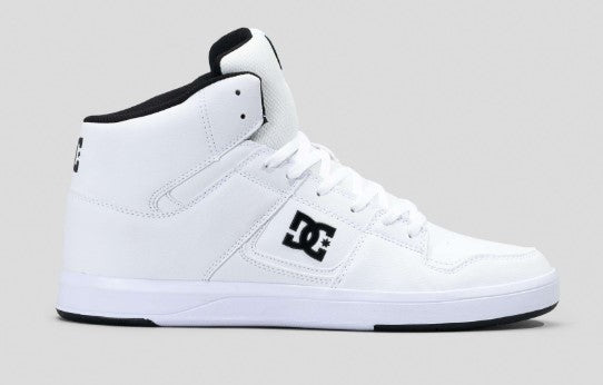 DC Shoes Cure Hi Top SN Shoes in white form the side on a grey background