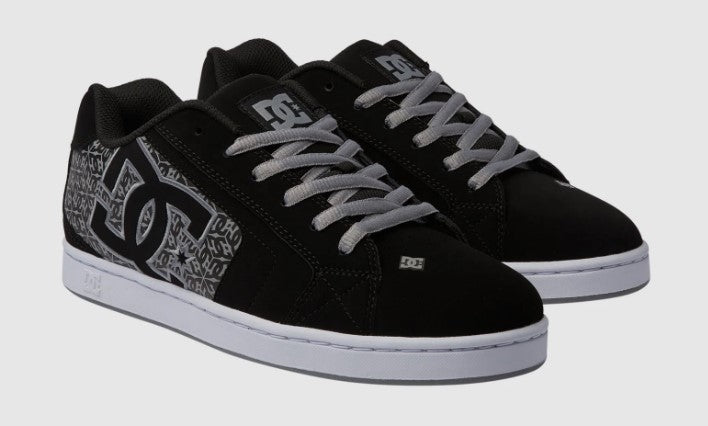 DC Shoes Net Skate Shoes in black suede with grey dc detailing and white soles