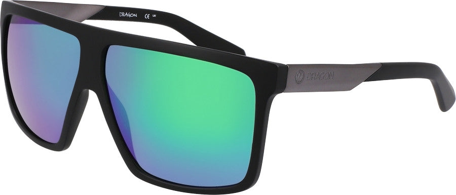 Pair of Dragon Ultra Matte Black frames with Green Ion Polarised Luma Lens Sunglasses
