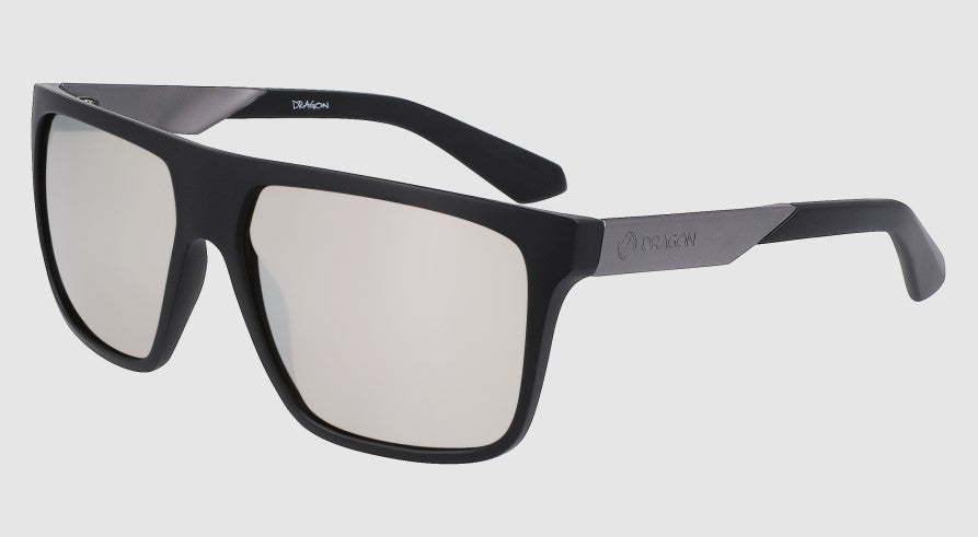 Dragon Vinyl Ion Sunglasses in matte black/silver displayed from front
