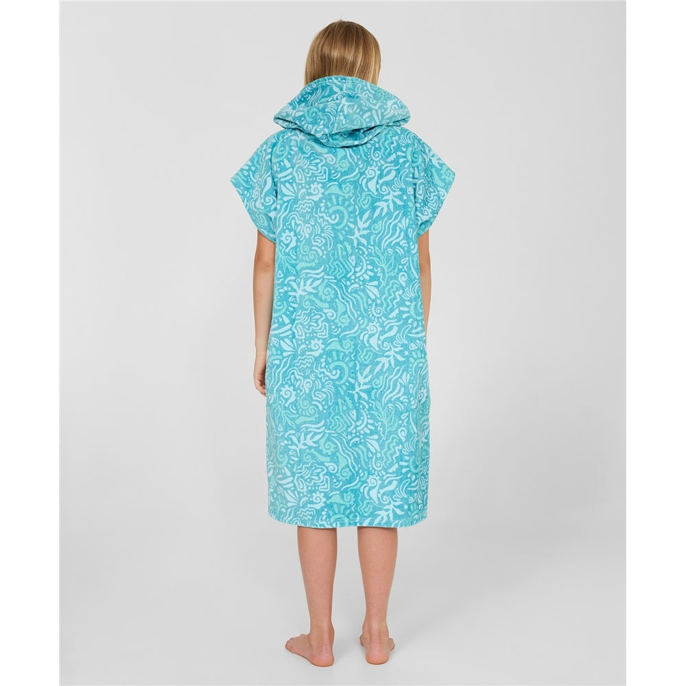 O'Neill Bahia girls hooded towel in tidepool colourway from rear