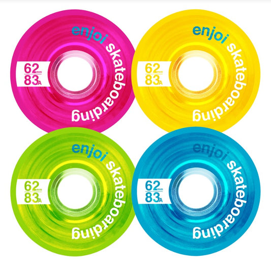 Enjoi 62mm Spectrum Skateboard Cruiser Wheels in multi colours pink, green, yellow and blue