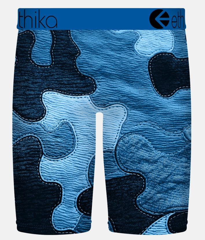 Ethika Boys Bomber Denim Blues Staple Underwear in blue camo from rear