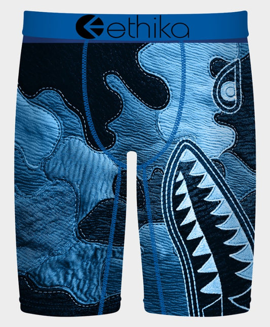 Ethika Boys Bomber Denim Blues Staple Underwear in blue camo from front