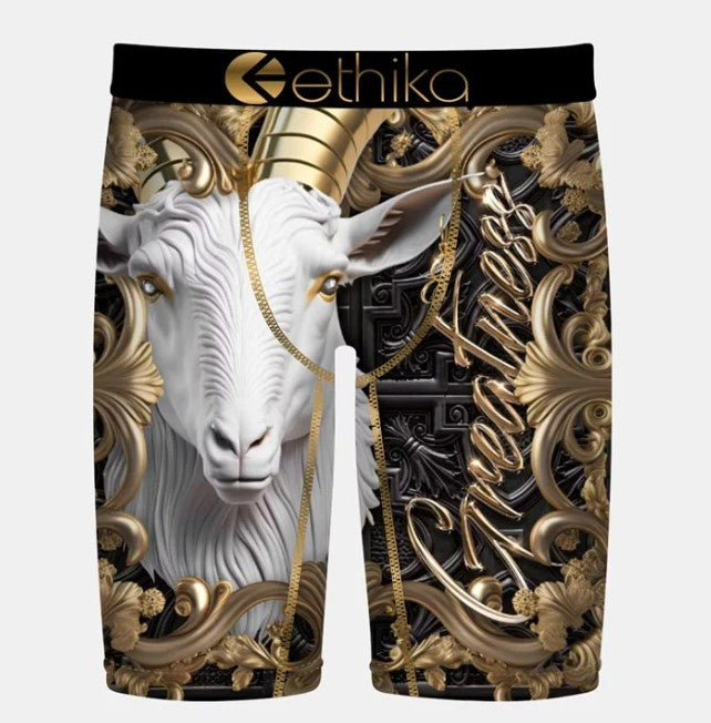 Ethika Boys Goatness Staple Underwear in gold with a goat on them from front
