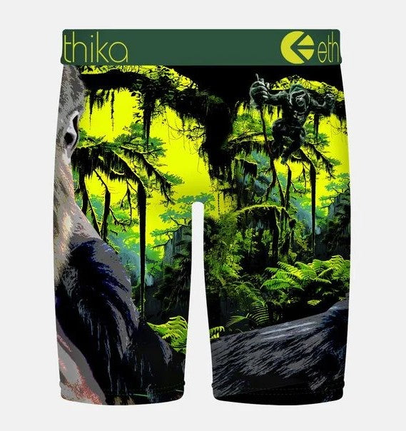 Ethika Grim Gorilla Staple Boys Boxers in green and jungle colourway from rear