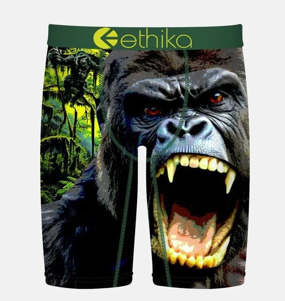 Ethika Grim Gorilla Staple Boys Boxers in green and jungle colourway from front