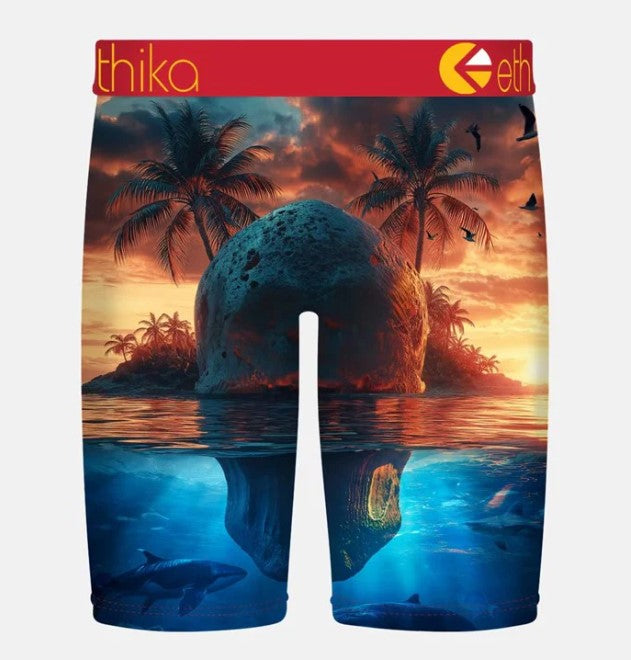 Ethika Boys Skol Island Staple Boxers in multi colour with skull and island scene from rear