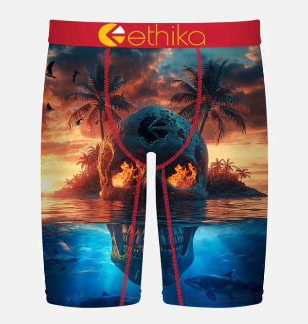 Ethika Boys Skol Island Staple Boxers in multi colour with skull and island scene from front