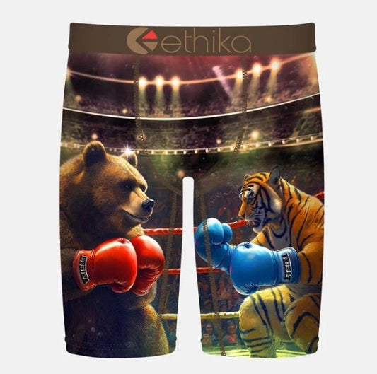 Ethika Boys Who Wins Staple Underwear in multicolour with tiger and bear in boxing gloves from front