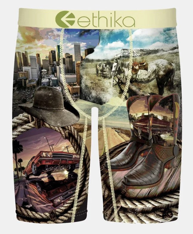 Ethika H Tahn Staple Mens Underwear in multi coloured USA scene from front
