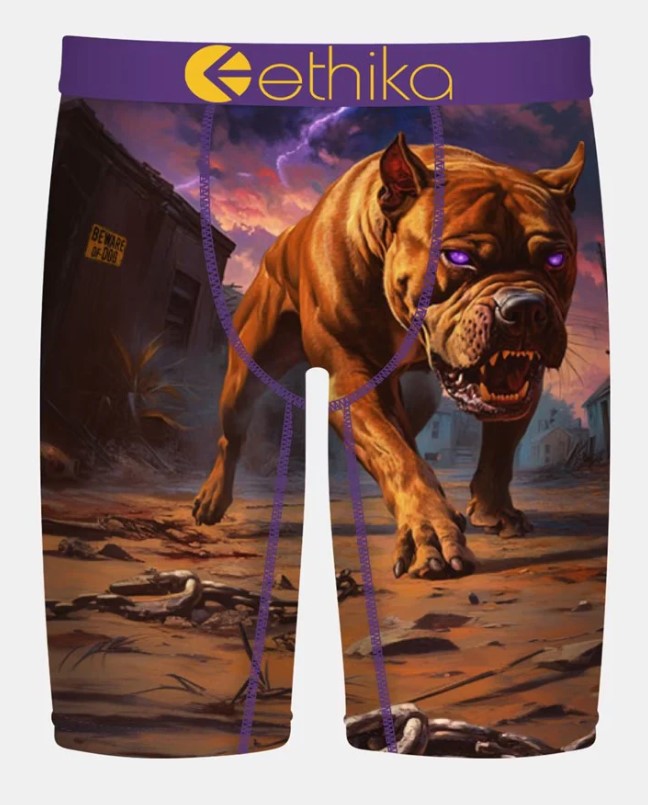 Ethika Mens Terror Terrier Staple Boxers with ferocious dog on front