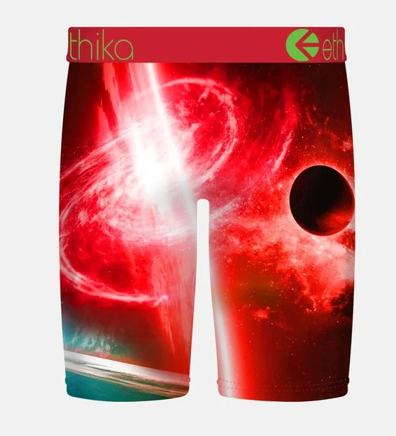 Ethika Red Planet Staple Boys Boxers from rear with astronaut and space scene