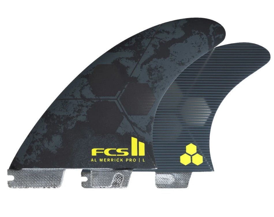 FCS II AM Performance Glass Tri Fin Set in black and acid colourway