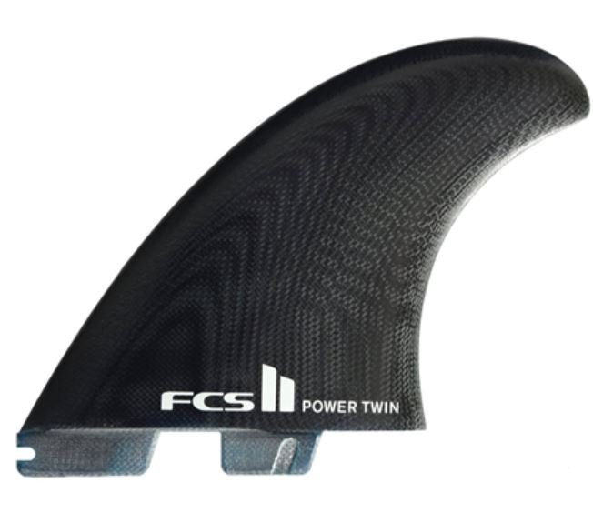 FCS II Power Twin + 1 PG Surfboard Fins - blk/wht showing one of the side fins