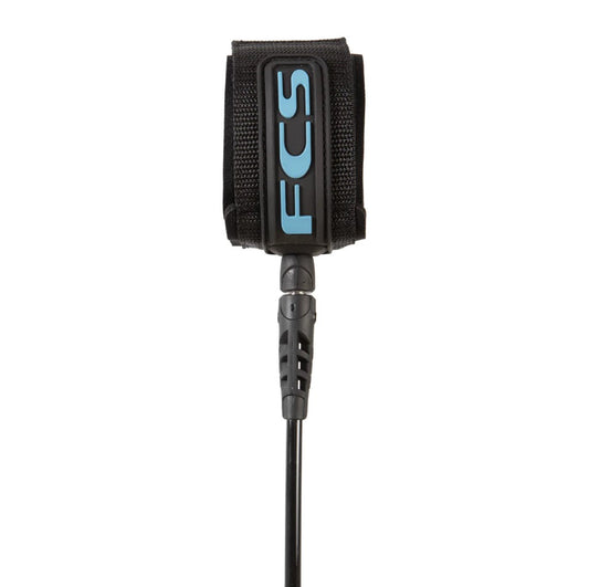 FCS 7' Classic All Round Surfboard Leash in black and tranquil blue