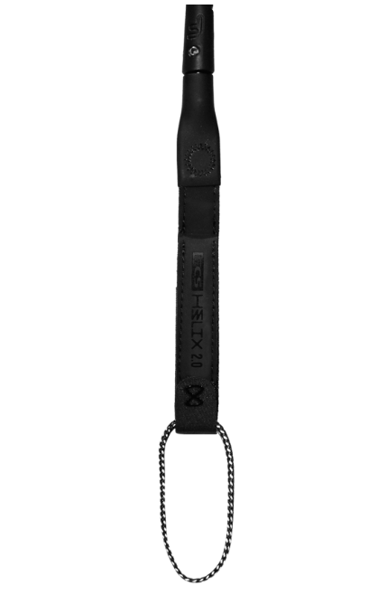 FCS Helix 2.0 6'0 Comp Surfboard Leash in smoke colourway showing the railsaver