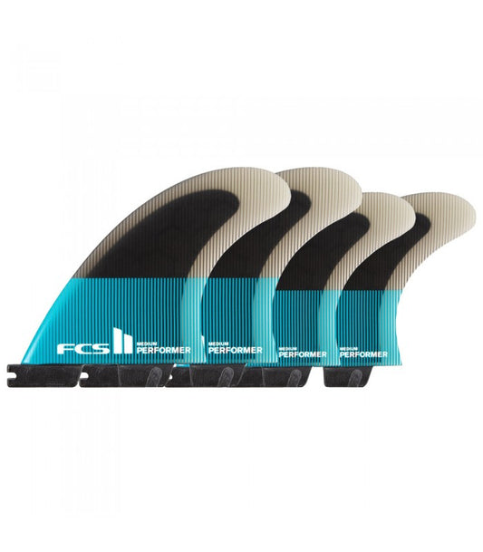 FCS II PERFORMER PC LARGE QUAD FIN SET in black and teal