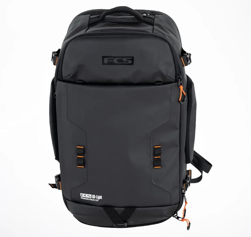 FCS Mission 3.0 40 Litre Backpack in black from front view