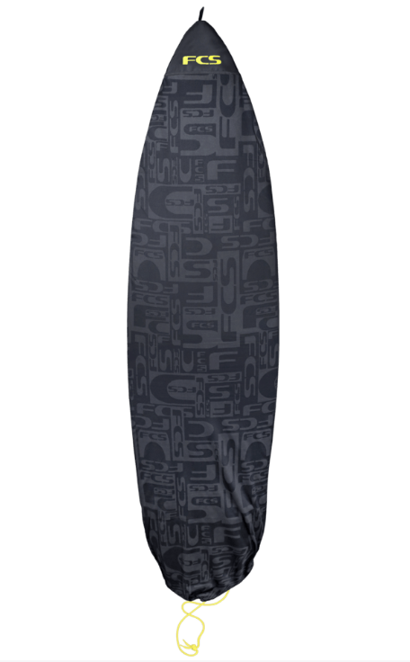 FCS 6'7 Stretch Sock Shortboard Cover in black and yellow colourway