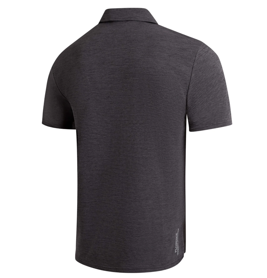 Florence Marine X Airtex Collared Short Sleeve Shirt in heather charcoal colour from rear