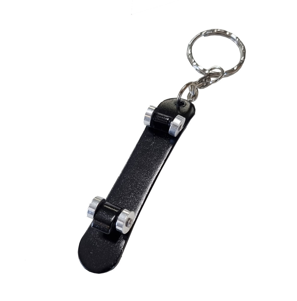 Gizzy Hard Stainless Steel Skateboard Bottle Opener Keyring in black from bottom