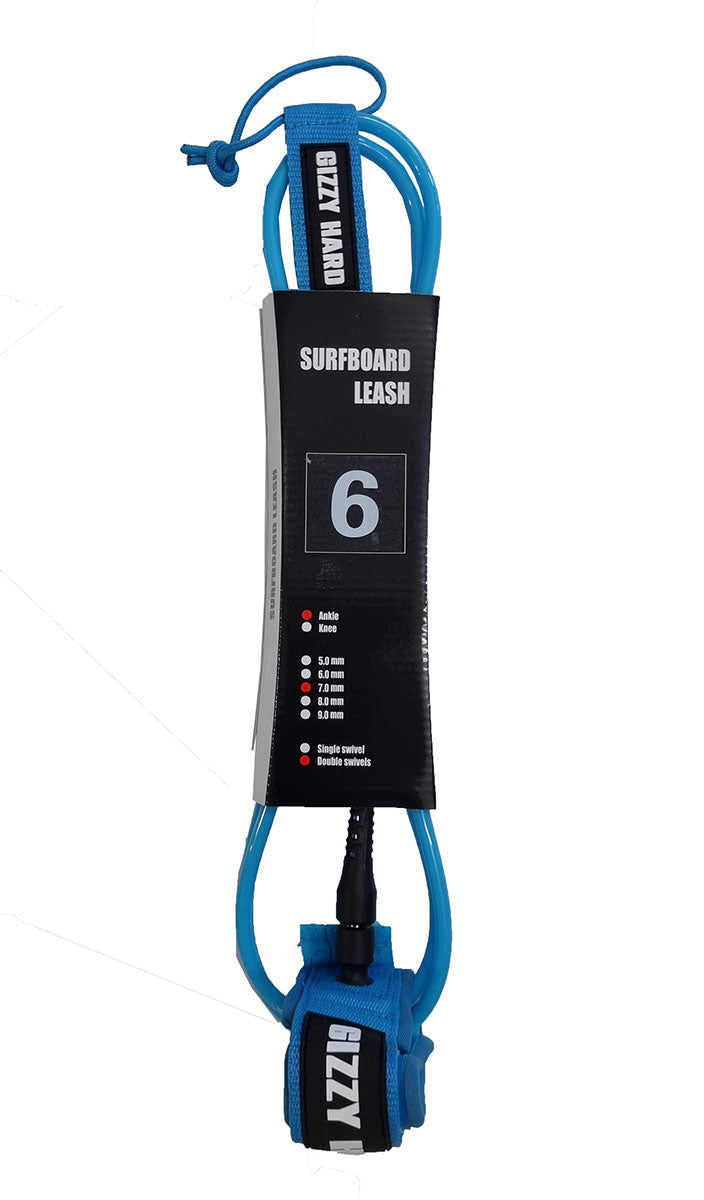 Gizzy Hard 6' Double Swivel Regular Surfboard Leash in blue colourway
