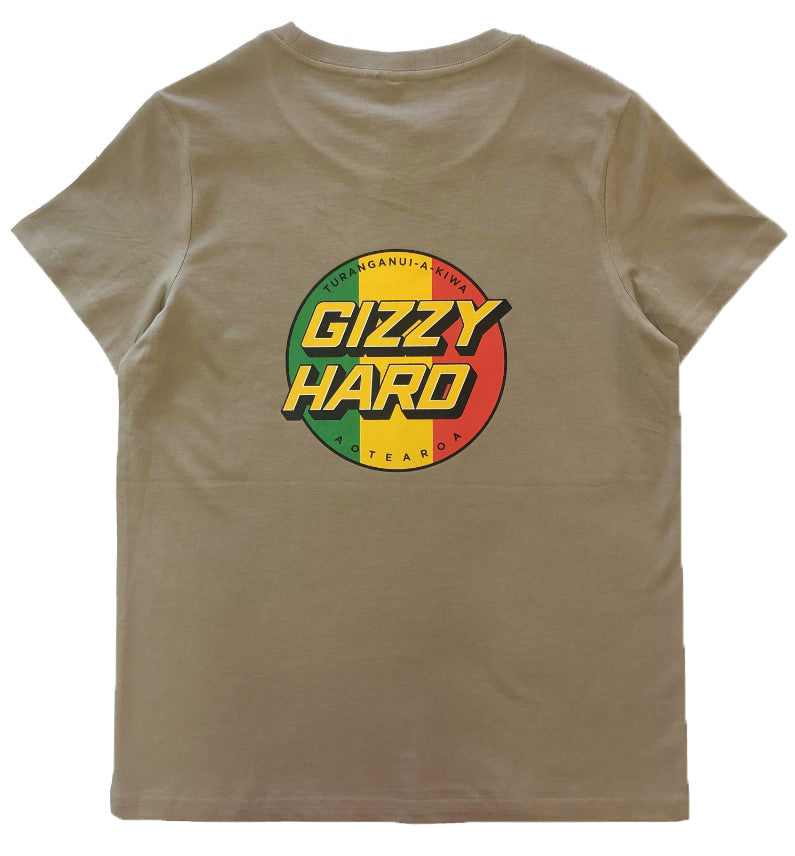Gizzy Hard Tribute Womens Tee sand with rusta back