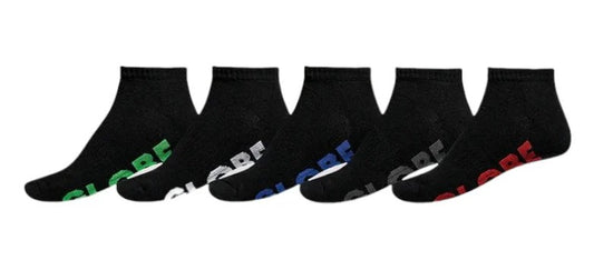 Globe Youth Stealth Ankle Socks - 5 Pack in black with assorted logo colours