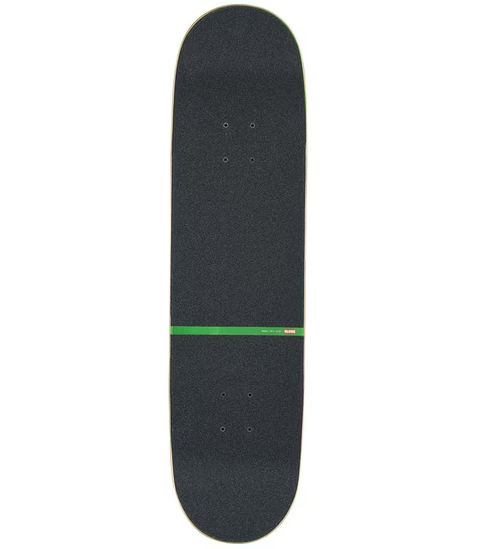 Globe G1 Posi-Dip 8.25" Complete Skateboard in black and green colourway showing the top of the board