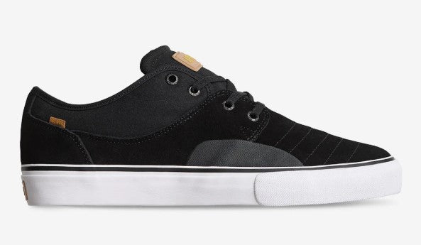 Globe Mahalo Plus Shoes with white sole, black body and tan logo tag