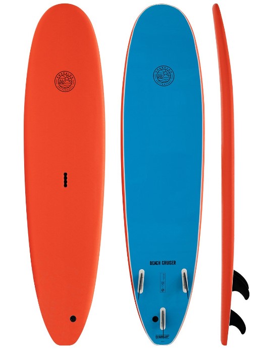 Gnaraloo Beach Cruiser 9'0 Softboard orange with handle. blue bottom 