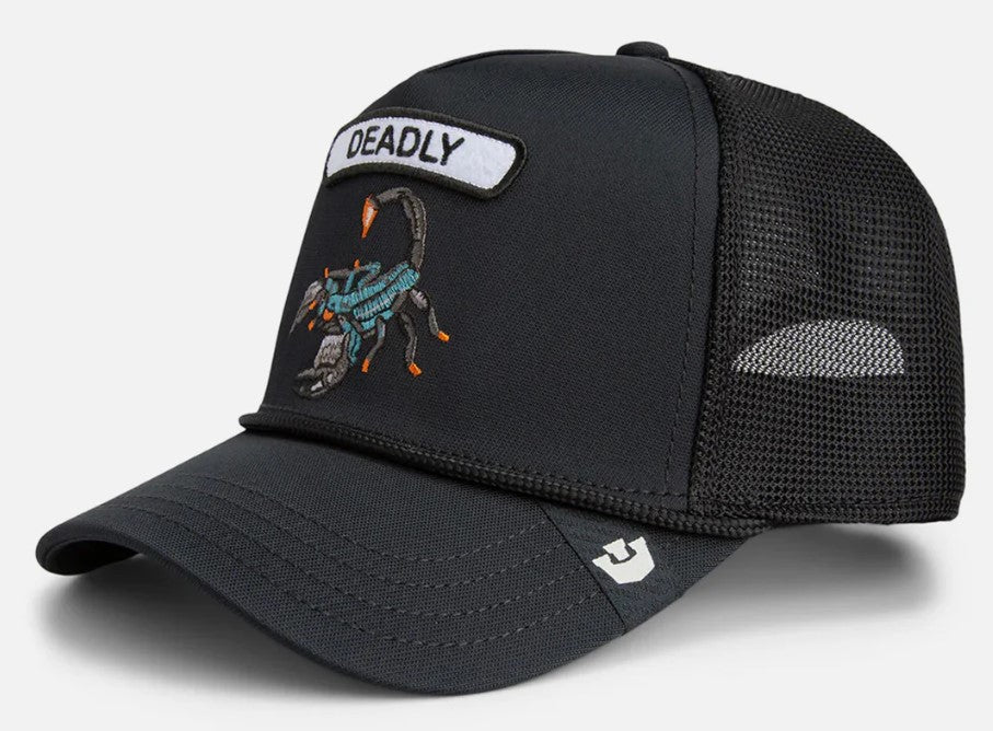 Goorin Bros GB2 Deadly Scorp Snapback Cap in void black with scorpion on it from side