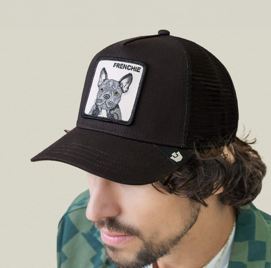 Goorin Bros Frenchie Trucker Cap in black void colourway on person's head