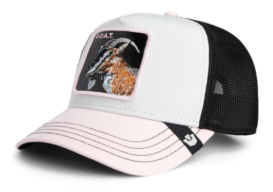 Goorin Bros Tricolor Goat Trucker Cap in white, pink and black