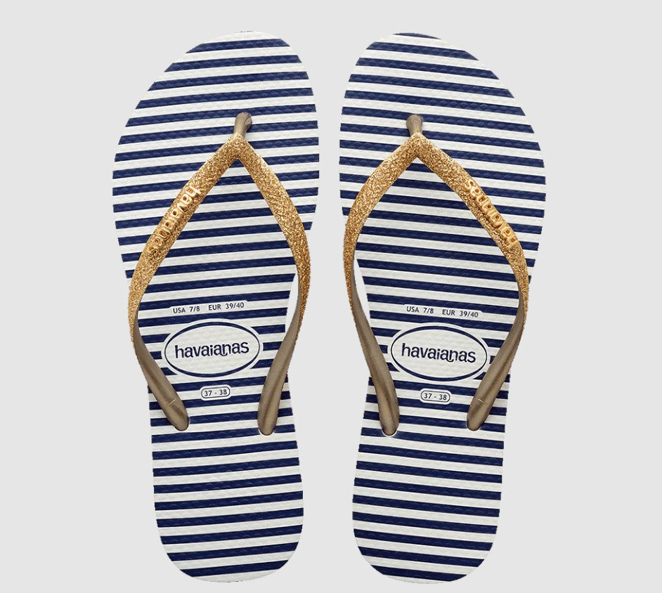 Havaianas Kids Slim Glitter Stripes Jandals in sand, black, white