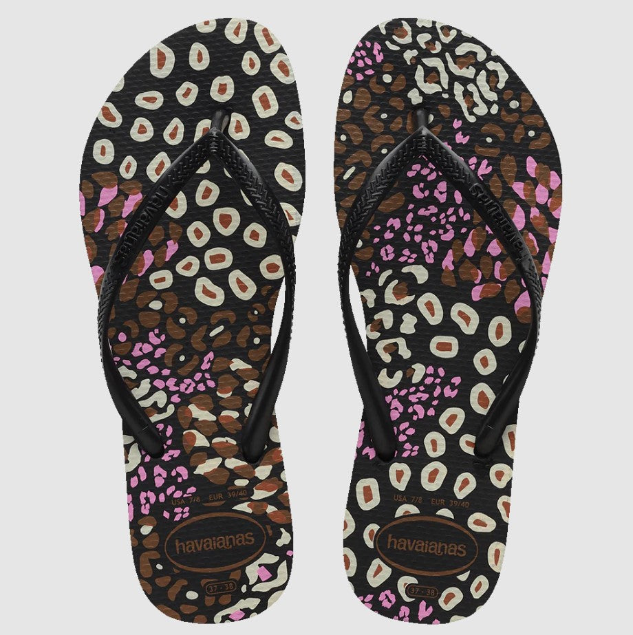 Havaianas Slim Animals Jandals flip flops black pink lemonade