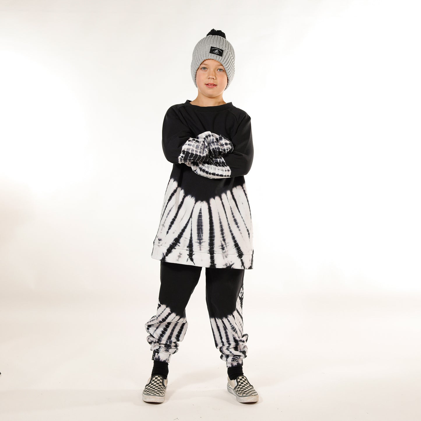 Hello Stranger Boys Raglan Crew in black tie dye from front