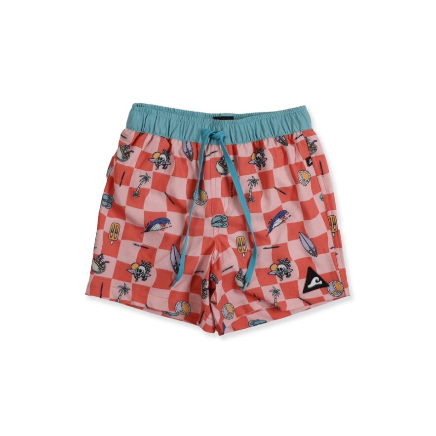 Hello Stranger Check Me Boardshorts in red checks from front
