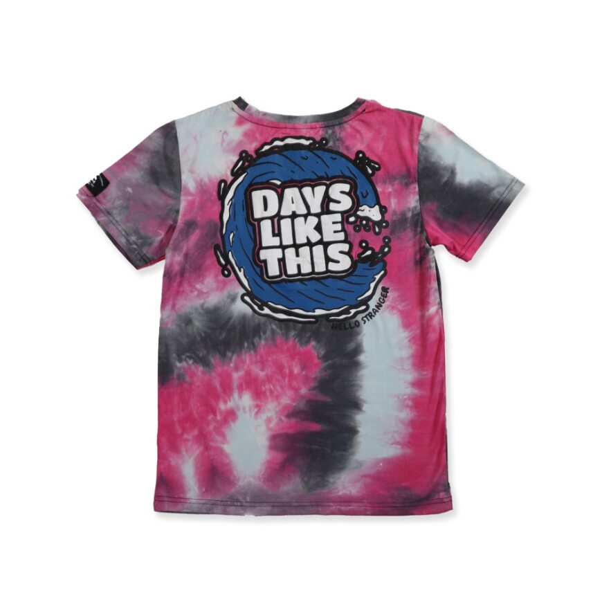 Hello Stranger Days Like This SS Tee in ruby red tie dye from back
