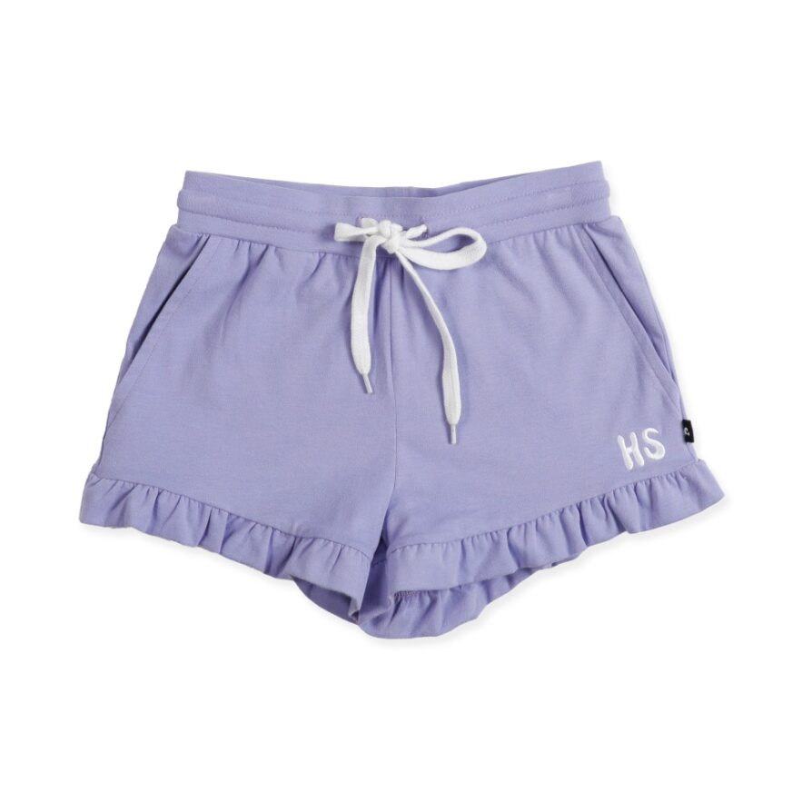 Hello Stranger Frill Shorts in purple from front