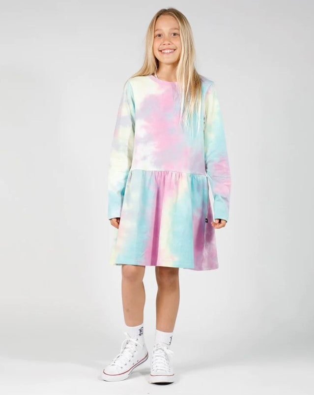 Hello Stranger Girls Monday Long Sleeve Dress in rainbow colourway