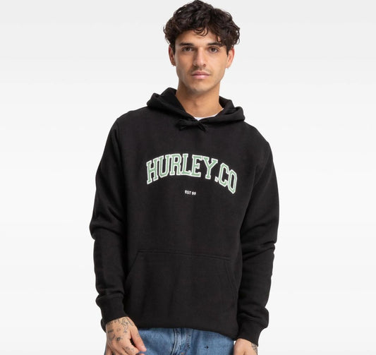 Man wearing the Hurley Authentics Hooded Fleece in black from front