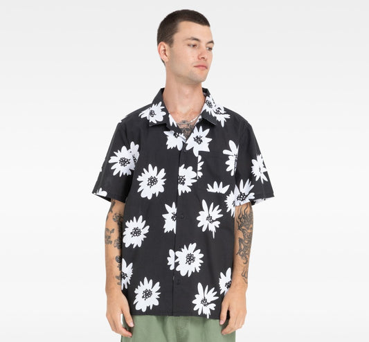 Hurley Camp Mark Blend Short Sleeve Shirt in  black with white flowers