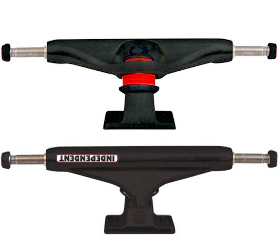Independent 139 Stage 11 Bar Flat Standard Skateboard Trucks in black showing a pair on white background