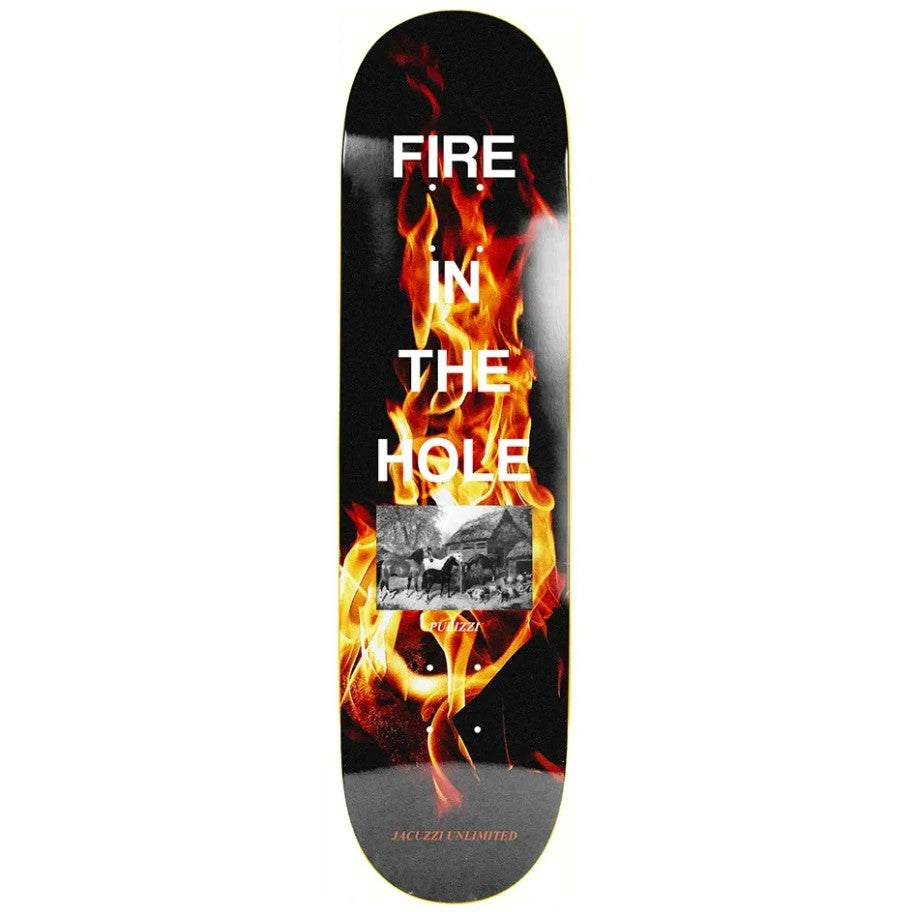 Jacuzzi Fire In The Hole 8.375" EX7 Skateboard Deck in black with flames